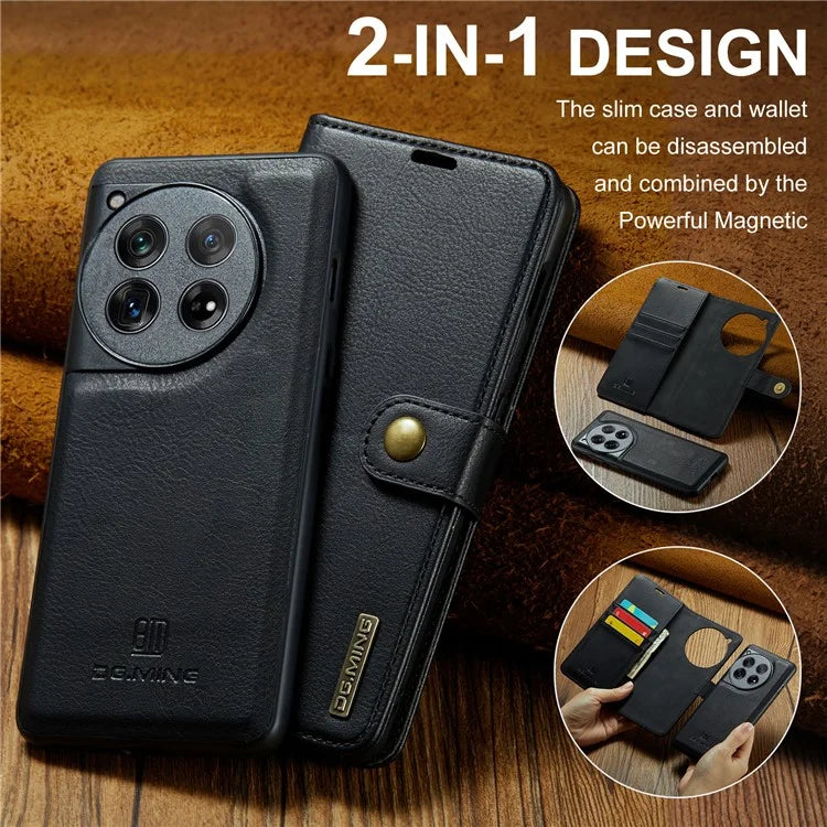DG.MING for OnePlus 12 5G Case Detachable Split Leather Phone Cover with Stand Wallet