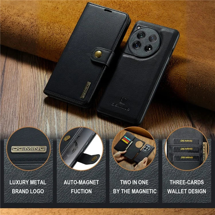 DG.MING for OnePlus 12 5G Case Detachable Split Leather Phone Cover with Stand Wallet