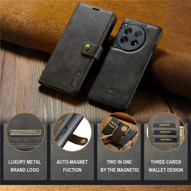 DG.MING for OnePlus 12 5G Case Detachable Split Leather Phone Cover with Stand Wallet