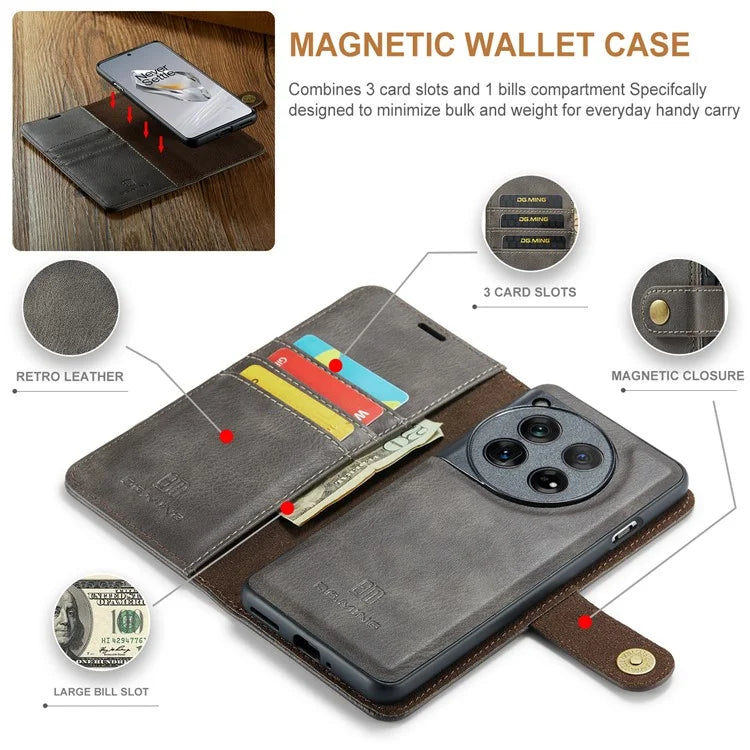 DG.MING for OnePlus 12 5G Case Detachable Split Leather Phone Cover with Stand Wallet