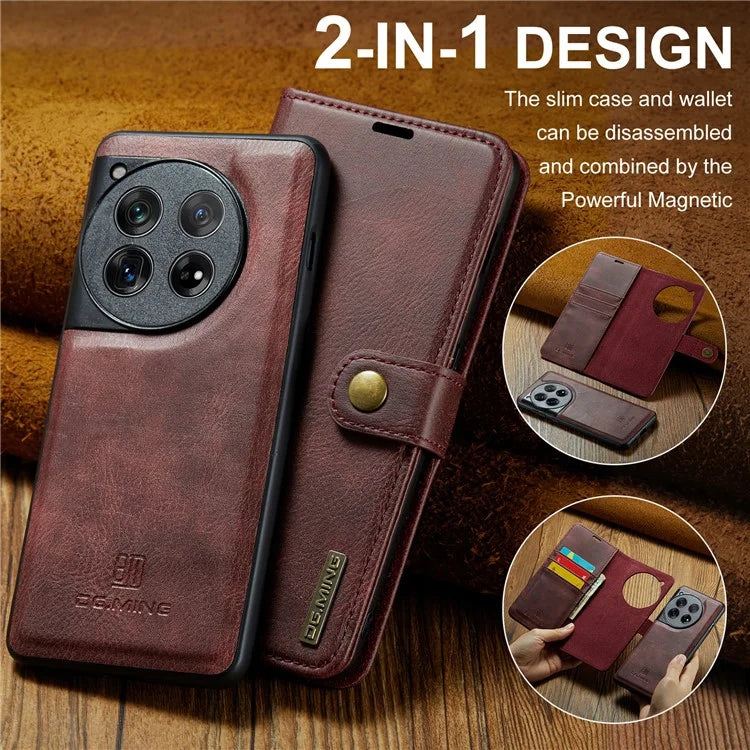 DG.MING for OnePlus 12 5G Case Detachable Split Leather Phone Cover with Stand Wallet