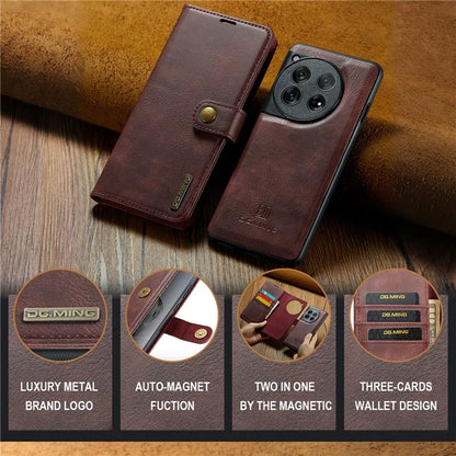 DG.MING for OnePlus 12 5G Case Detachable Split Leather Phone Cover with Stand Wallet