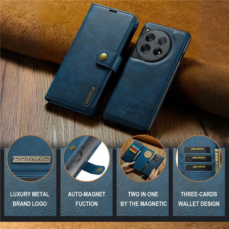 DG.MING for OnePlus 12 5G Case Detachable Split Leather Phone Cover with Stand Wallet