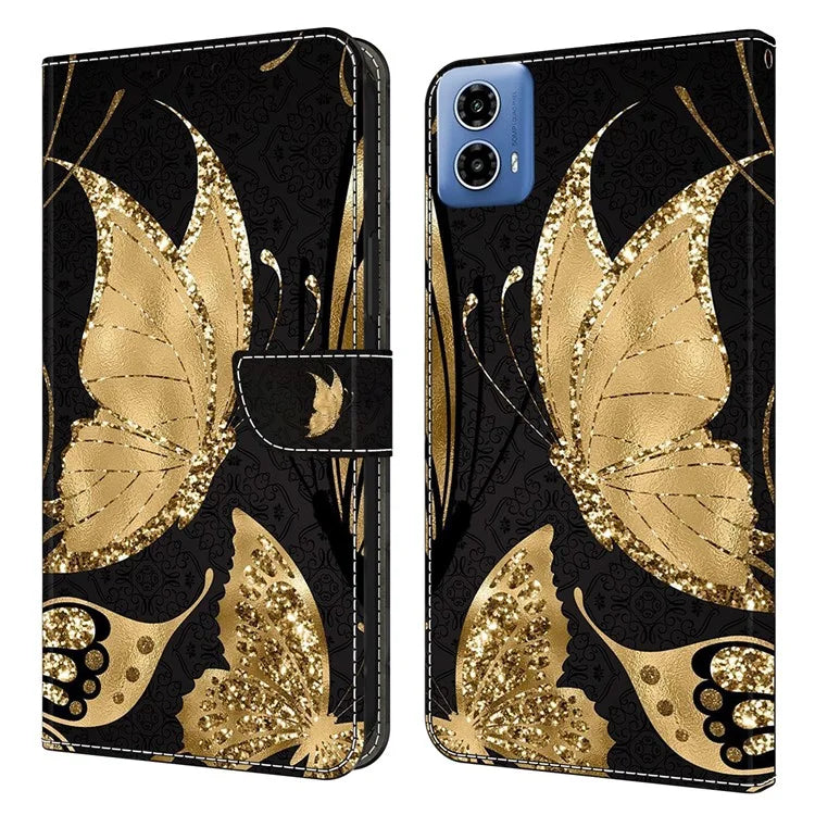 For Motorola Moto G34 5G Case PU Leather 3D Pattern Wallet Phone Cover with Standing Function