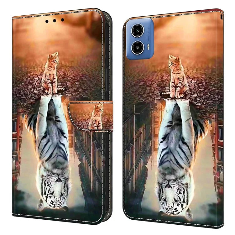 For Motorola Moto G34 5G Case PU Leather 3D Pattern Wallet Phone Cover with Standing Function