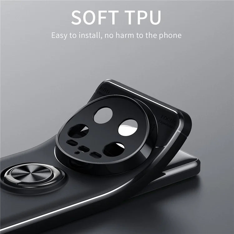 For Xiaomi 14 Ultra Case Ring Holder Kickstand Soft TPU Phone Cover  /  Blue