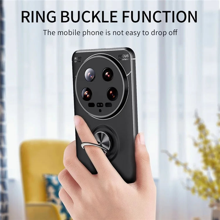 For Xiaomi 14 Ultra Case Ring Holder Kickstand Soft TPU Phone Cover  /  Rose Gold