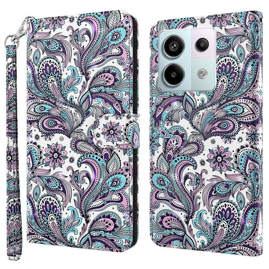 For Xiaomi Redmi Note 13 5G Leather Case 3D Pattern Printing Phone Cover with Hand Strap