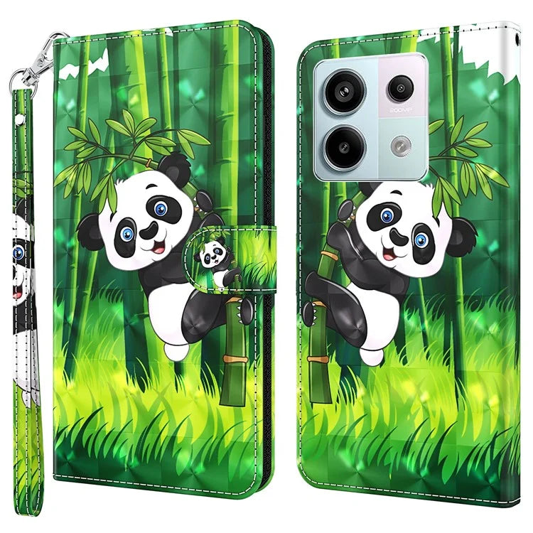 For Xiaomi Redmi Note 13 5G Leather Case 3D Pattern Printing Phone Cover with Hand Strap