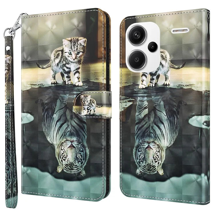 For Xiaomi Redmi Note 13 Pro+ 5G Case 3D Pattern Printing Leather Phone Cover with Hand Strap