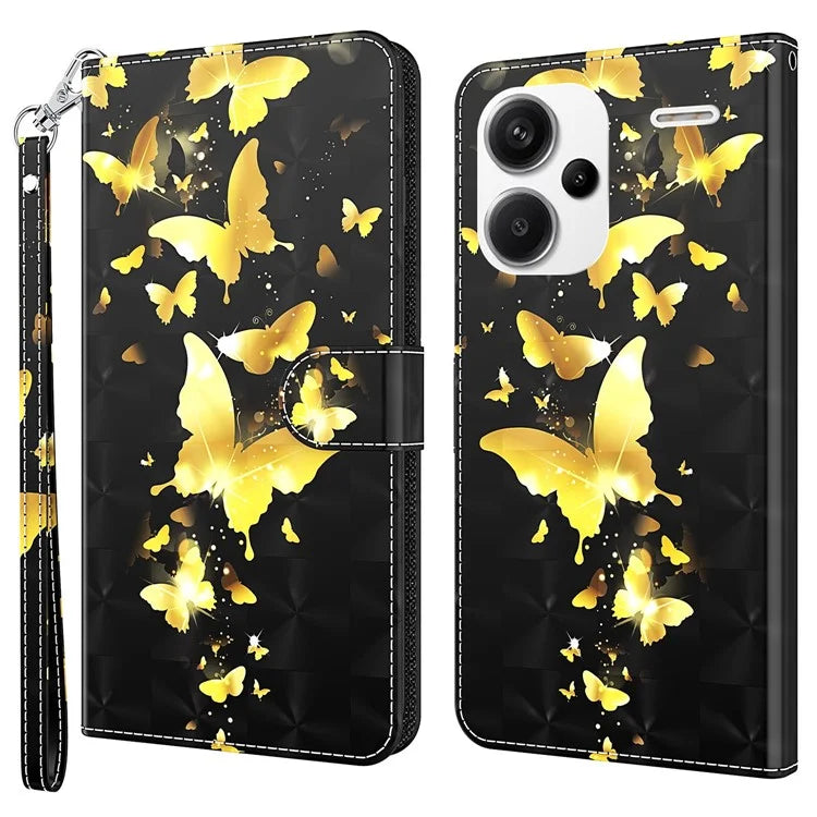 For Xiaomi Redmi Note 13 Pro+ 5G Case 3D Pattern Printing Leather Phone Cover with Hand Strap