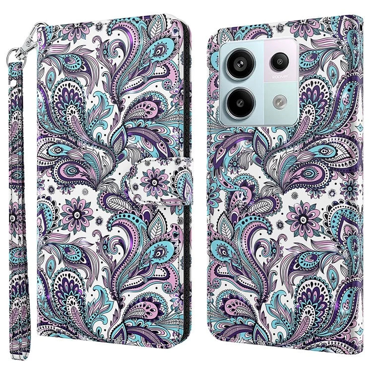 For Xiaomi Redmi Note 13 Pro 5G / Poco X6 5G Case with Hand Strap 3D Pattern Printing Leather Phone Cover