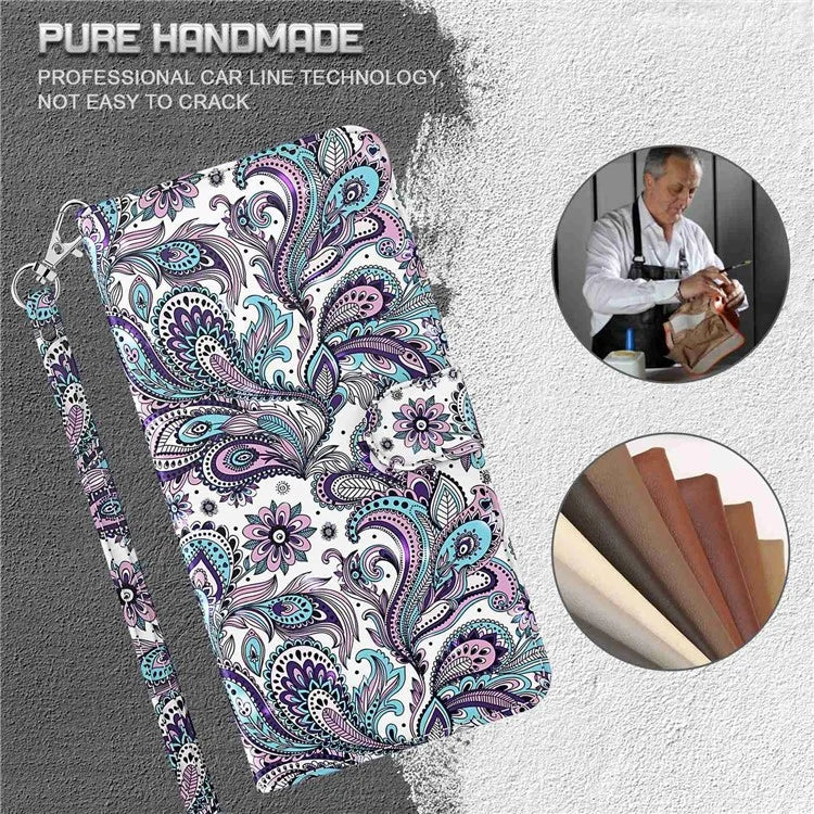 For Xiaomi Redmi Note 13 Pro 5G / Poco X6 5G Case with Hand Strap 3D Pattern Printing Leather Phone Cover