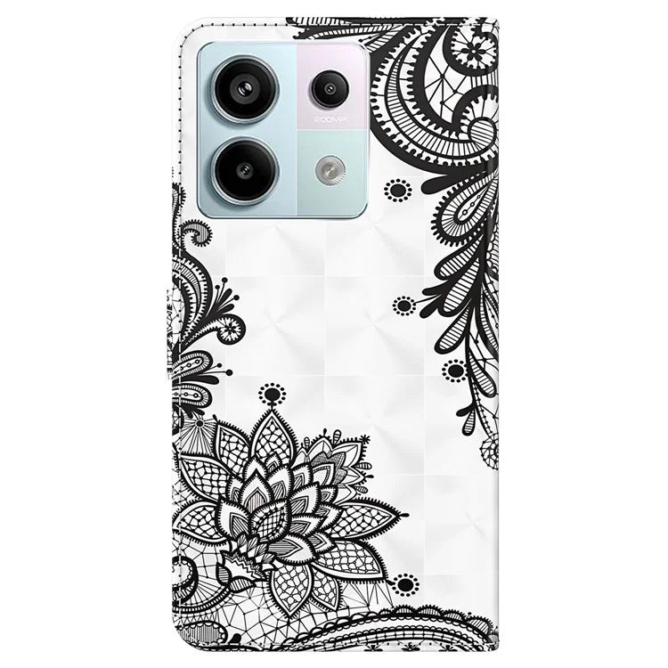 For Xiaomi Redmi Note 13 Pro 5G / Poco X6 5G Case with Hand Strap 3D Pattern Printing Leather Phone Cover