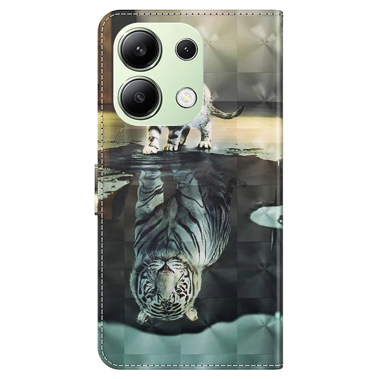For Xiaomi Redmi Note 13 4G Phone Case 3D Pattern Printing Leather Flip Cover with Hand Strap