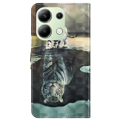 For Xiaomi Redmi Note 13 4G Phone Case 3D Pattern Printing Leather Flip Cover with Hand Strap
