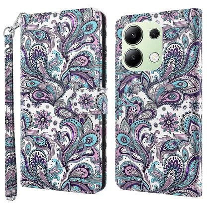 For Xiaomi Redmi Note 13 4G Phone Case 3D Pattern Printing Leather Flip Cover with Hand Strap