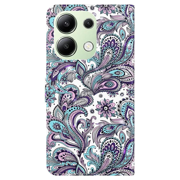 For Xiaomi Redmi Note 13 4G Phone Case 3D Pattern Printing Leather Flip Cover with Hand Strap