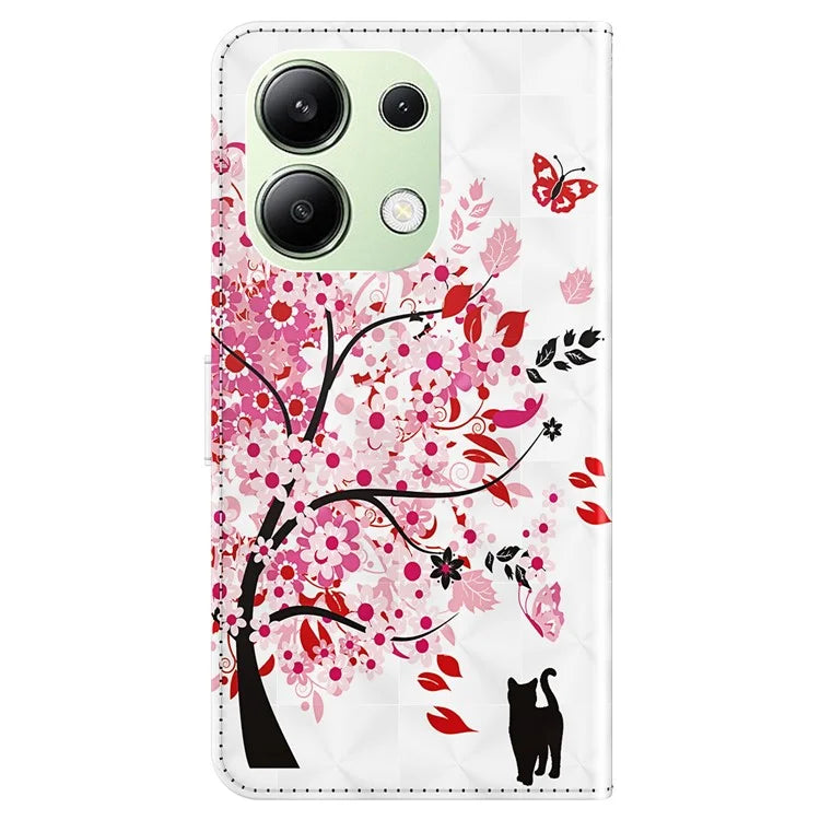For Xiaomi Redmi Note 13 4G Phone Case 3D Pattern Printing Leather Flip Cover with Hand Strap