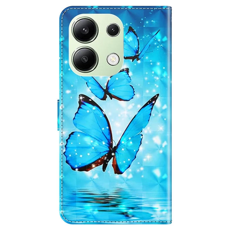 For Xiaomi Redmi Note 13 4G Phone Case 3D Pattern Printing Leather Flip Cover with Hand Strap