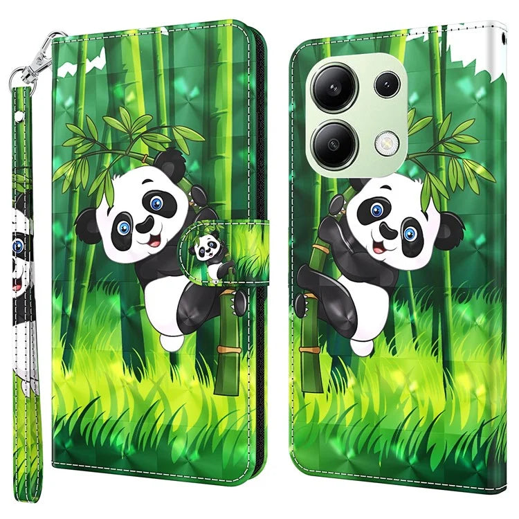 For Xiaomi Redmi Note 13 4G Phone Case 3D Pattern Printing Leather Flip Cover with Hand Strap