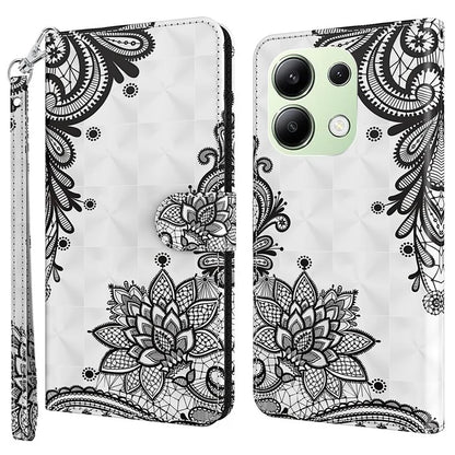 For Xiaomi Redmi Note 13 4G Phone Case 3D Pattern Printing Leather Flip Cover with Hand Strap