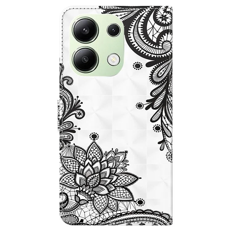 For Xiaomi Redmi Note 13 4G Phone Case 3D Pattern Printing Leather Flip Cover with Hand Strap