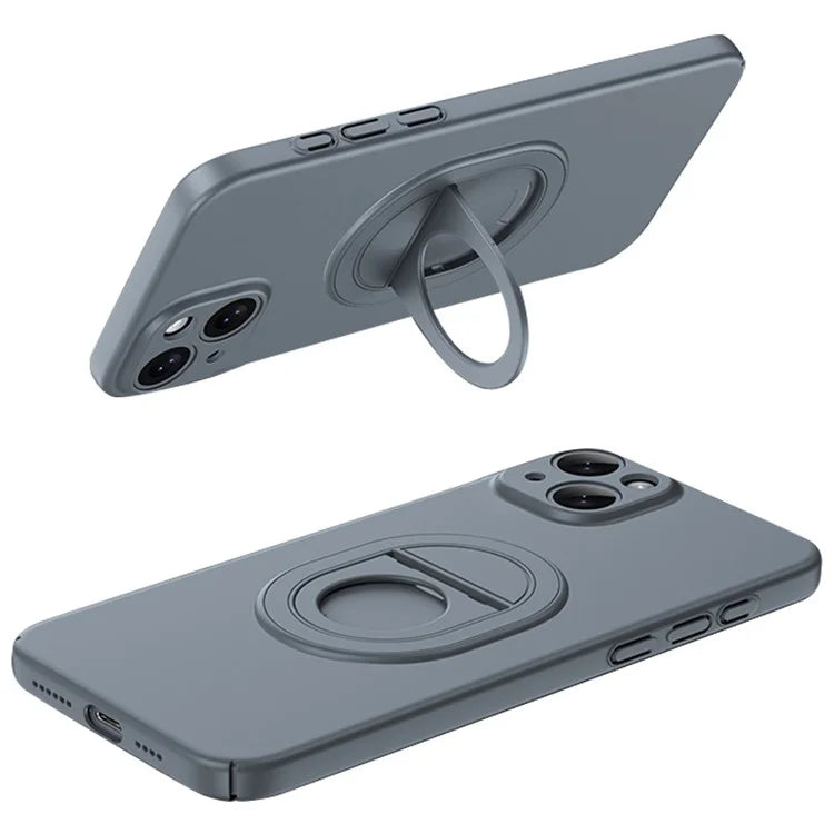 For iPhone 15 Plus Case Matte PC Rotate Kickstand Phone Shell Compatible with MagSafe