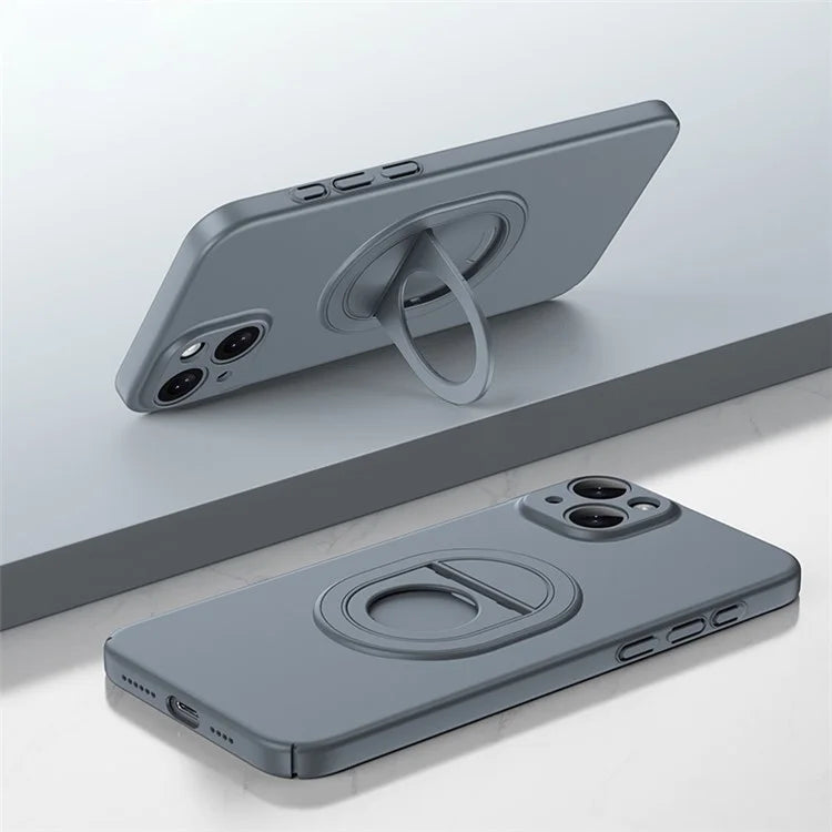 For iPhone 15 Plus Case Matte PC Rotate Kickstand Phone Shell Compatible with MagSafe