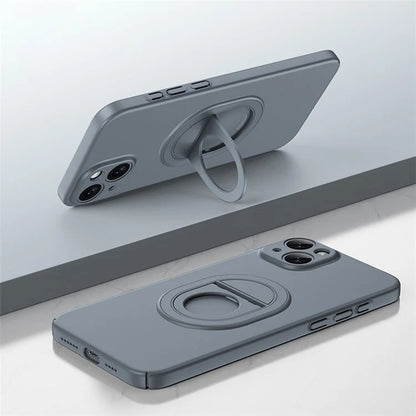 For iPhone 15 Plus Case Matte PC Rotate Kickstand Phone Shell Compatible with MagSafe