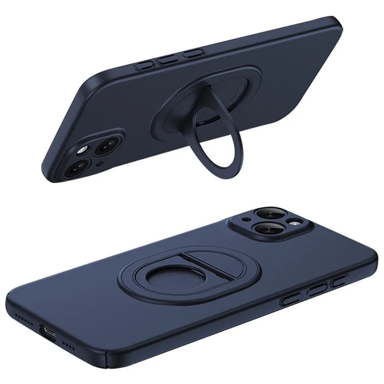 For iPhone 15 Plus Case Matte PC Rotate Kickstand Phone Shell Compatible with MagSafe