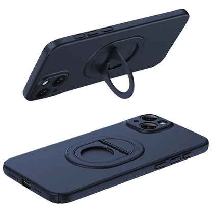 For iPhone 15 Plus Case Matte PC Rotate Kickstand Phone Shell Compatible with MagSafe