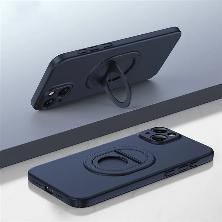 For iPhone 15 Plus Case Matte PC Rotate Kickstand Phone Shell Compatible with MagSafe