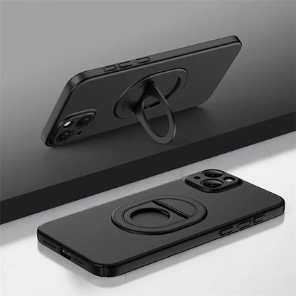 For iPhone 15 Plus Case Matte PC Rotate Kickstand Phone Shell Compatible with MagSafe