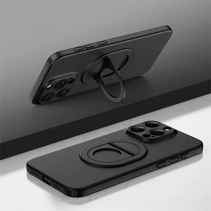 For iPhone 15 Pro Max Matte Case Compatible with MagSafe Bump Proof PC Phone Cover with Rotate Kickstand