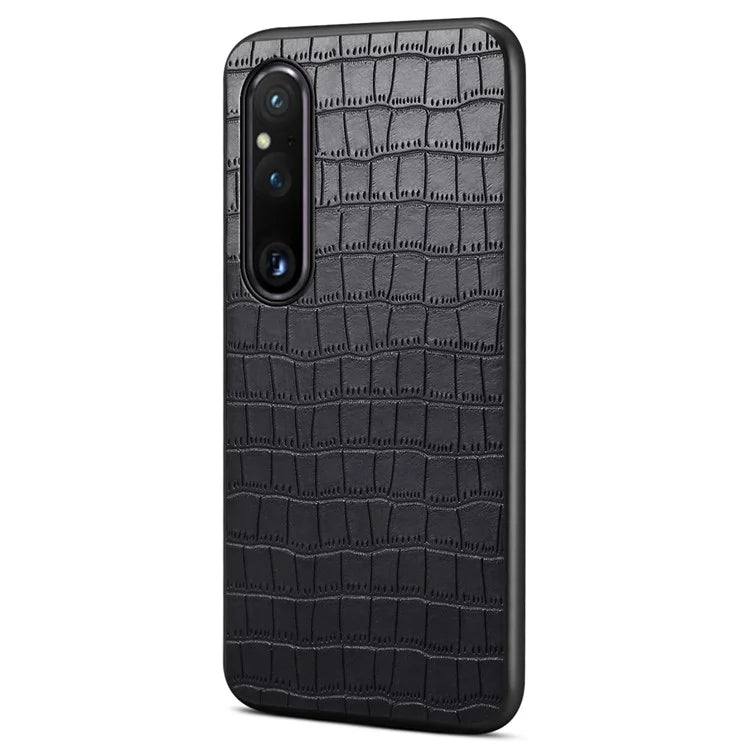 For Sony Xperia 1 V Case PU Leather Coated PC+TPU Phone Cover Cool Crocodile Pattern Textured