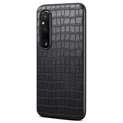 For Sony Xperia 1 V Case PU Leather Coated PC+TPU Phone Cover Cool Crocodile Pattern Textured