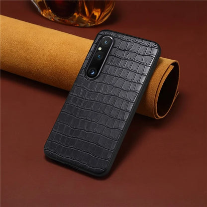 For Sony Xperia 1 V Case PU Leather Coated PC+TPU Phone Cover Cool Crocodile Pattern Textured