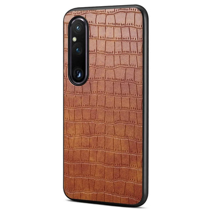 For Sony Xperia 1 V Case PU Leather Coated PC+TPU Phone Cover Cool Crocodile Pattern Textured