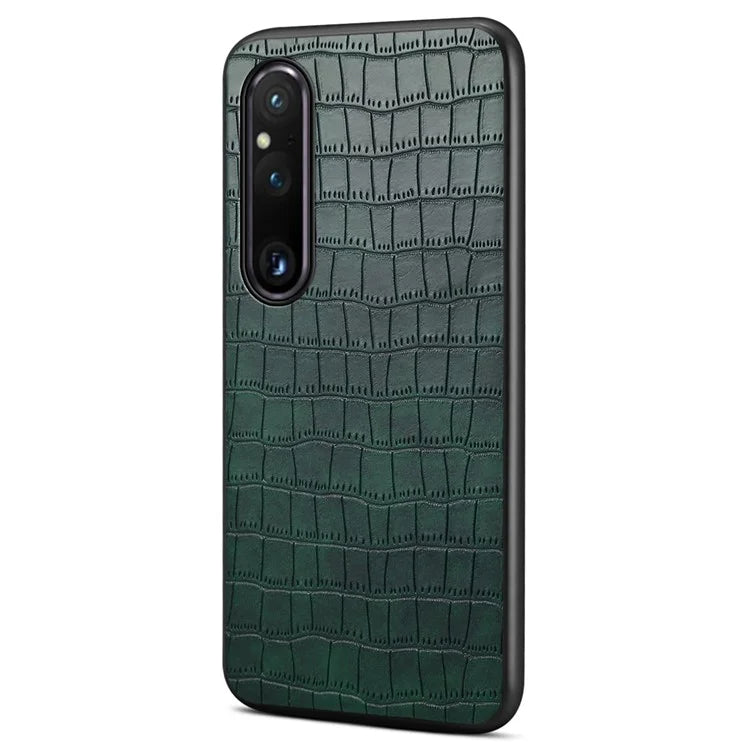 For Sony Xperia 1 V Case PU Leather Coated PC+TPU Phone Cover Cool Crocodile Pattern Textured