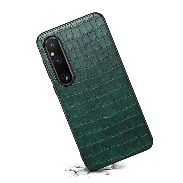 For Sony Xperia 1 V Case PU Leather Coated PC+TPU Phone Cover Cool Crocodile Pattern Textured