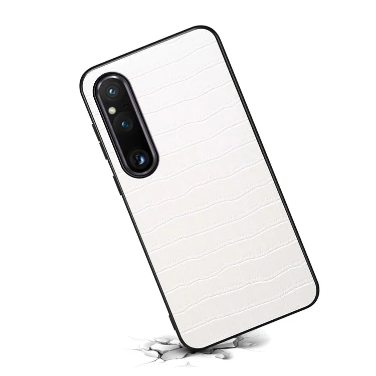 For Sony Xperia 1 V Case PU Leather Coated PC+TPU Phone Cover Cool Crocodile Pattern Textured