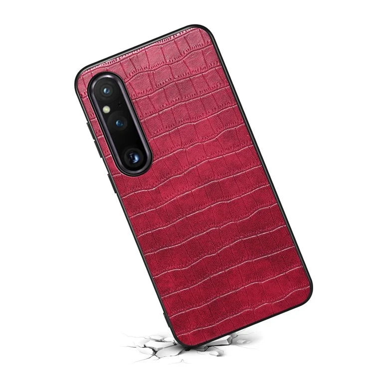 For Sony Xperia 1 V Case PU Leather Coated PC+TPU Phone Cover Cool Crocodile Pattern Textured