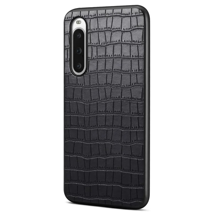 For Sony Xperia 10 V Case Anti-Drop Leather Coated PC+TPU Crocodile Texture Back Cover