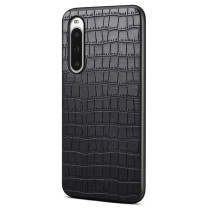 For Sony Xperia 10 V Case Anti-Drop Leather Coated PC+TPU Crocodile Texture Back Cover