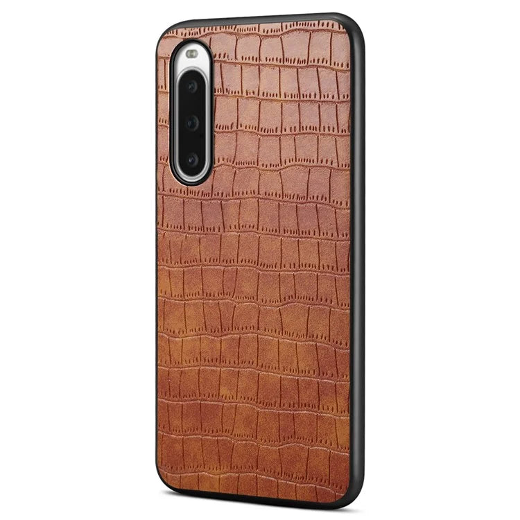 For Sony Xperia 10 V Case Anti-Drop Leather Coated PC+TPU Crocodile Texture Back Cover
