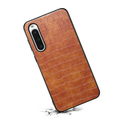 For Sony Xperia 10 V Case Anti-Drop Leather Coated PC+TPU Crocodile Texture Back Cover