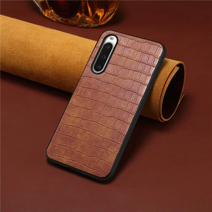 For Sony Xperia 10 V Case Anti-Drop Leather Coated PC+TPU Crocodile Texture Back Cover
