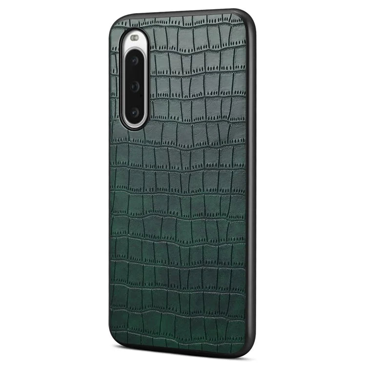 For Sony Xperia 10 V Case Anti-Drop Leather Coated PC+TPU Crocodile Texture Back Cover