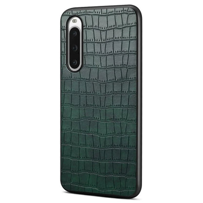 For Sony Xperia 10 V Case Anti-Drop Leather Coated PC+TPU Crocodile Texture Back Cover